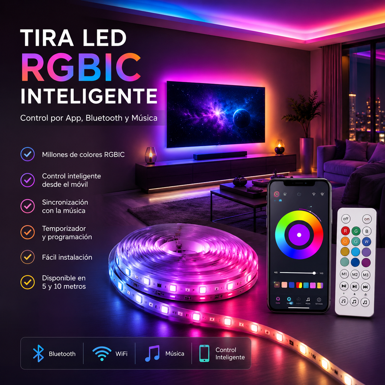 Tira LED RGBIC Inteligente para TV, Gaming y Hogar | HomeNova