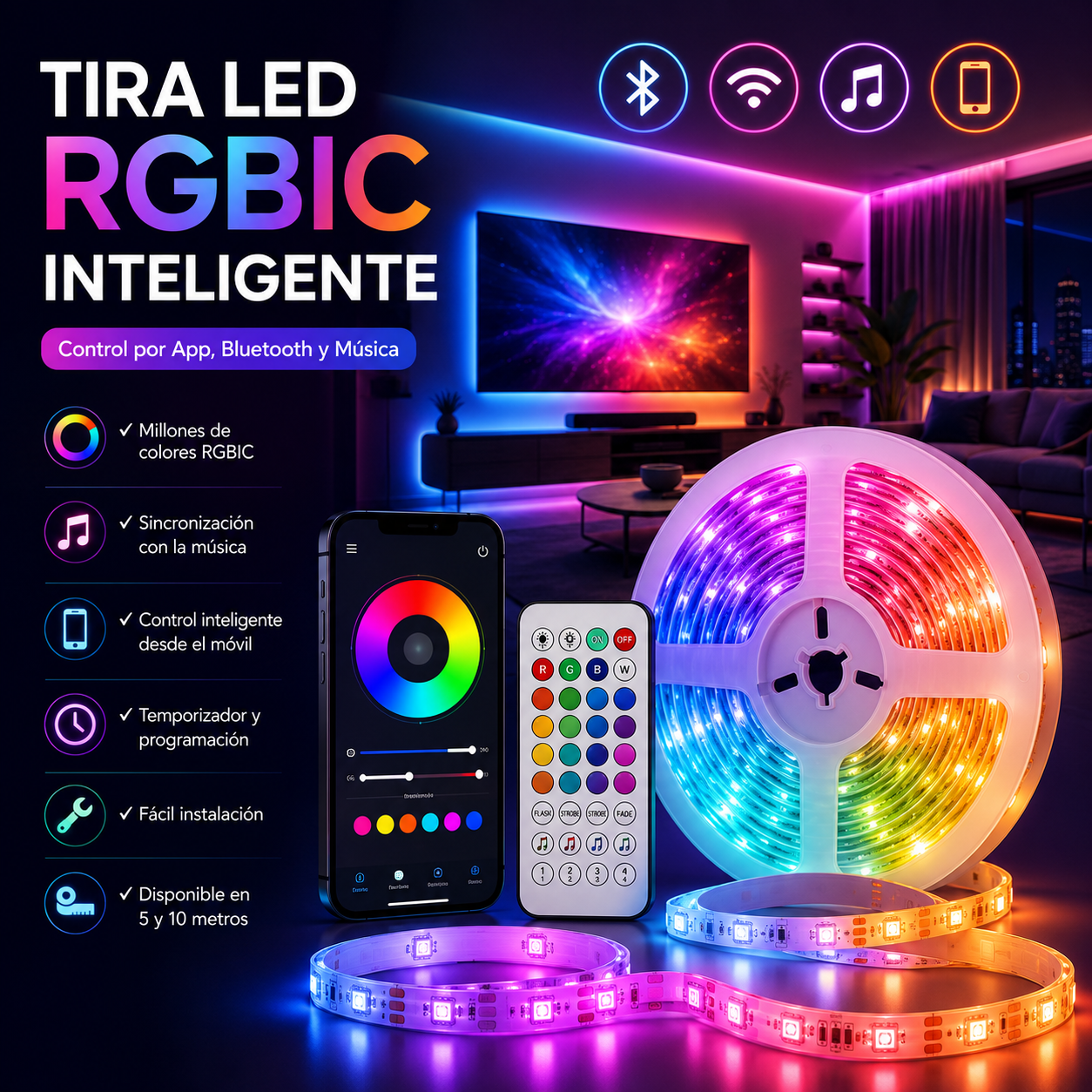 Tira LED RGBIC Inteligente para TV, Gaming y Hogar | HomeNova