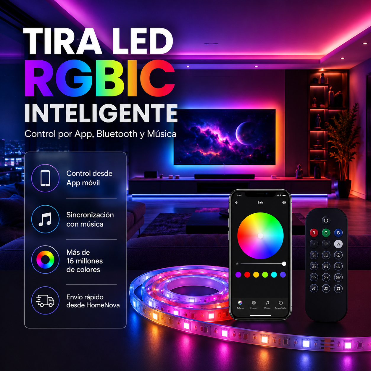 Tira LED RGBIC Inteligente para TV, Gaming y Hogar | HomeNova