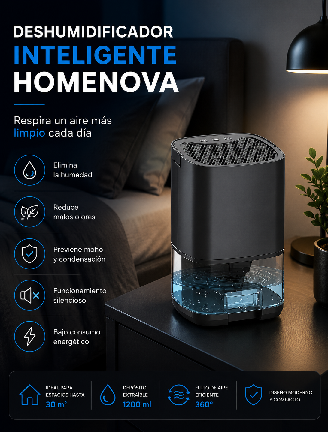 Deshumidificador Compacto Inteligente para Hogar | HomeNova