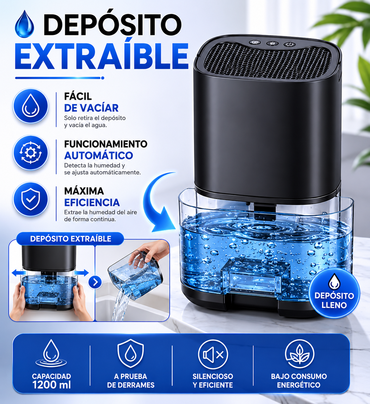 Deshumidificador Compacto Inteligente para Hogar | HomeNova
