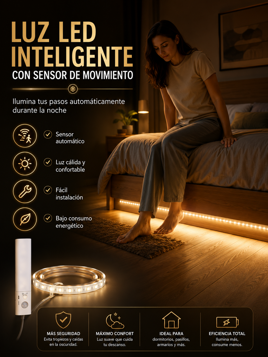 Luz LED con Sensor de Movimiento para Cama | HomeNova