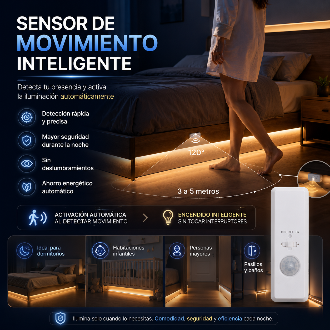 Luz LED con Sensor de Movimiento para Cama | HomeNova