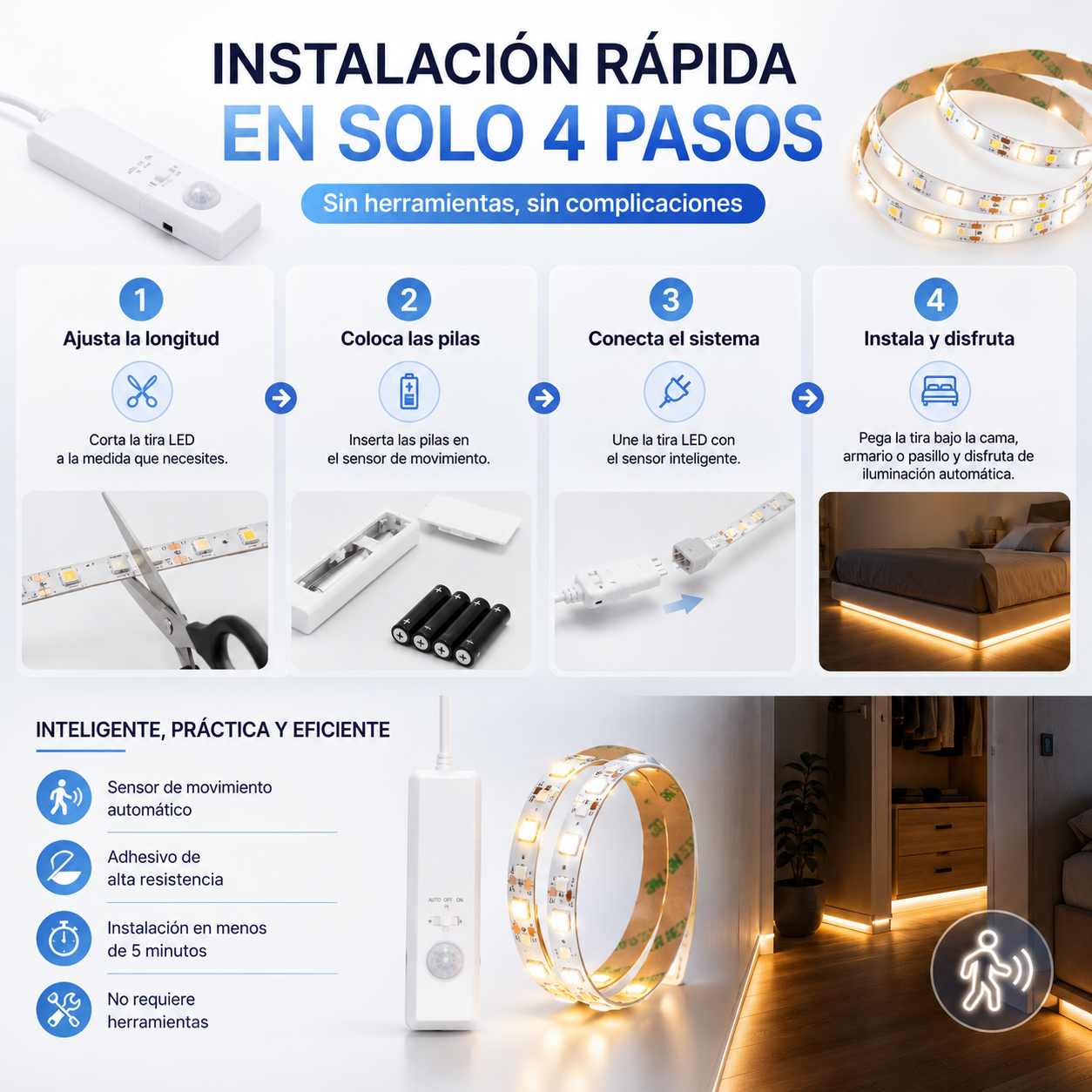 Luz LED con Sensor de Movimiento para Cama | HomeNova