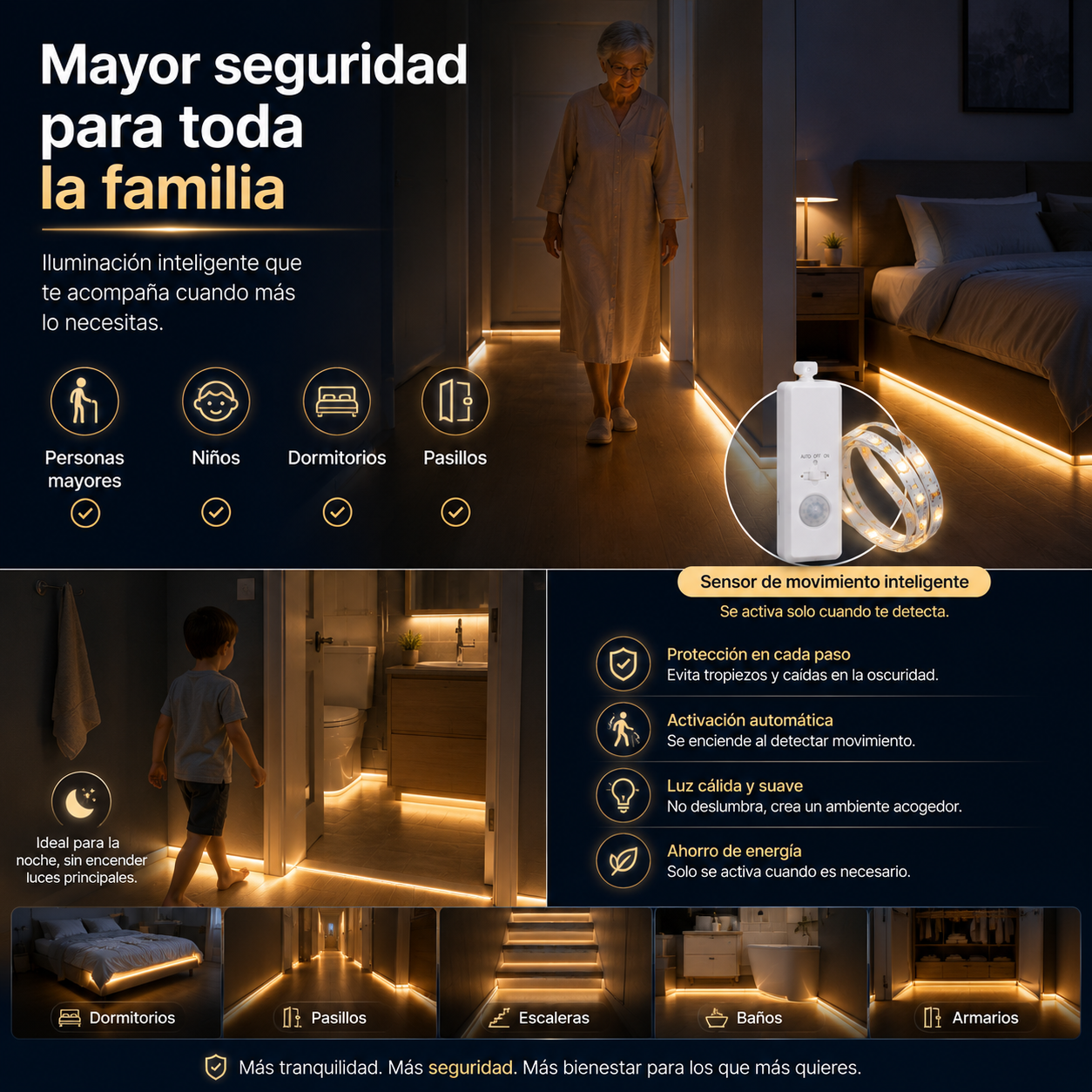 Luz LED con Sensor de Movimiento para Cama | HomeNova
